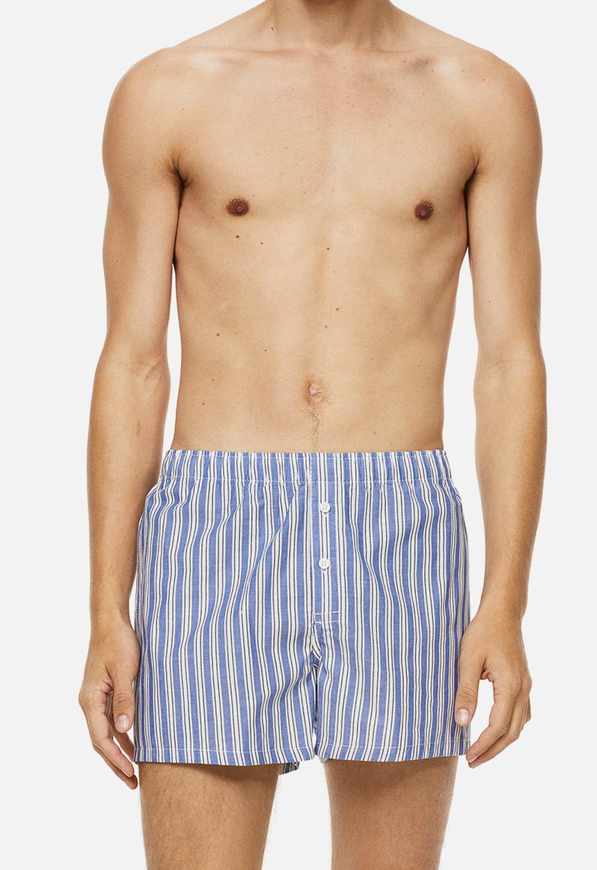 H&M - 5-Pack woven cotton boxer shorts - blue/striped