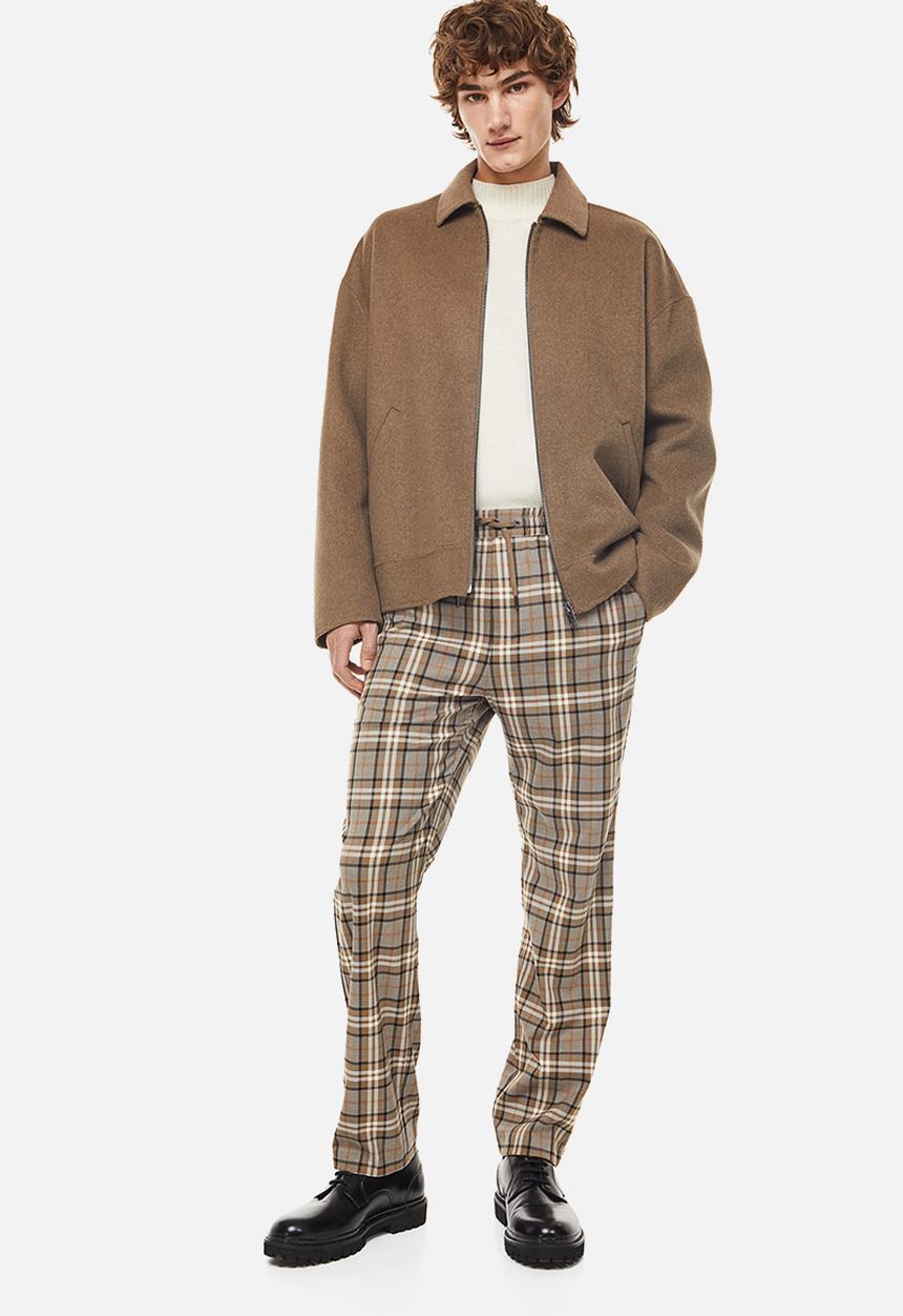 H&M - Regular fit joggers - light brown/checked