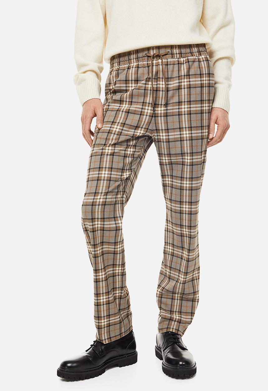 H&M - Regular fit joggers - light brown/checked