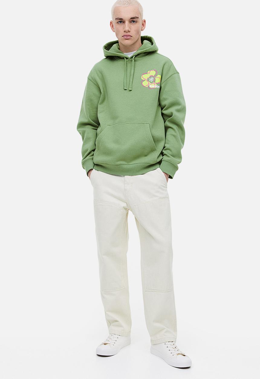 H&M - Relaxed fit printed hoodie - dusty green/restart refresh