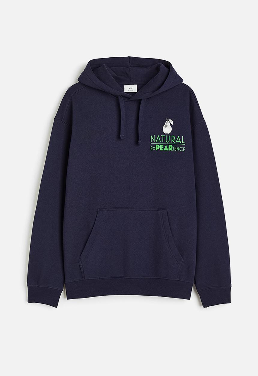 H&M - Relaxed fit printed hoodie - dark blue/pear