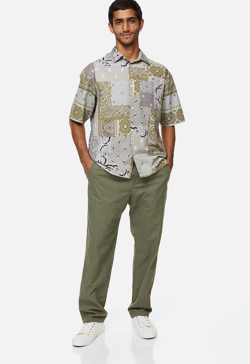 H&M - Relaxed fit short-sleeved shirt - beige/paisley-patterned