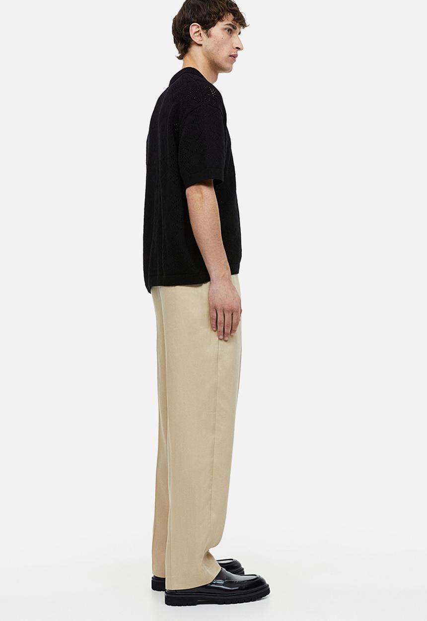 H&M - Relaxed fit crochet-look polo shirt - black
