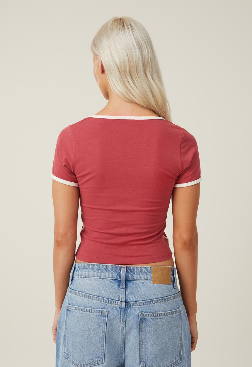 Cotton On - Billie v retro tee - dusty red/natural white