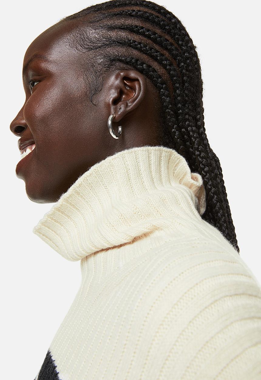 H&M - Oversized turtleneck jumper - cream/striped