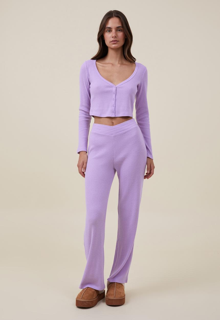 Cotton On - Crop long sleeve sleep top - washed violet tint