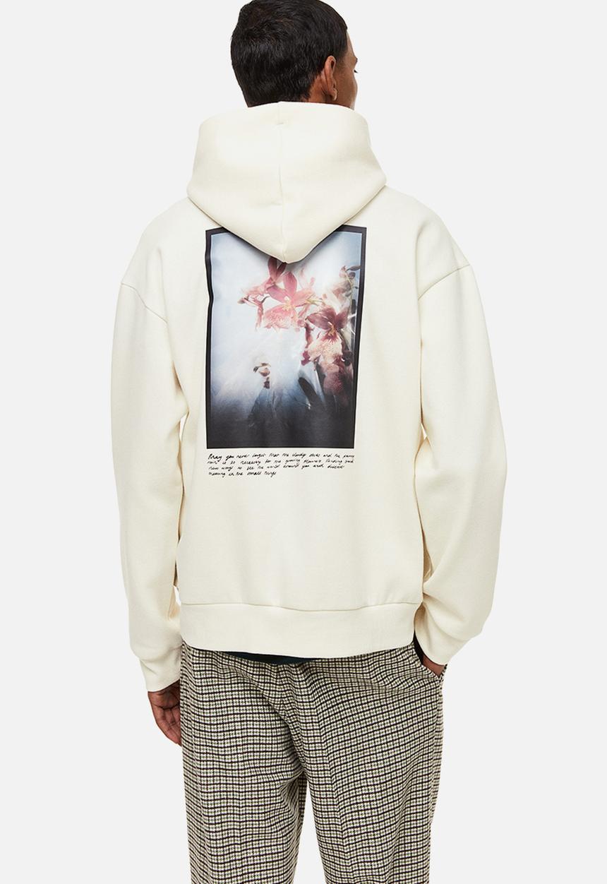 H&M - Relaxed fit printed hoodie - cream/orchids