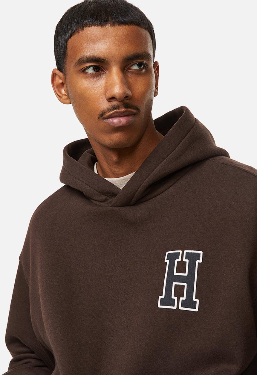 H&M - Relaxed fit printed hoodie - dark brown/h