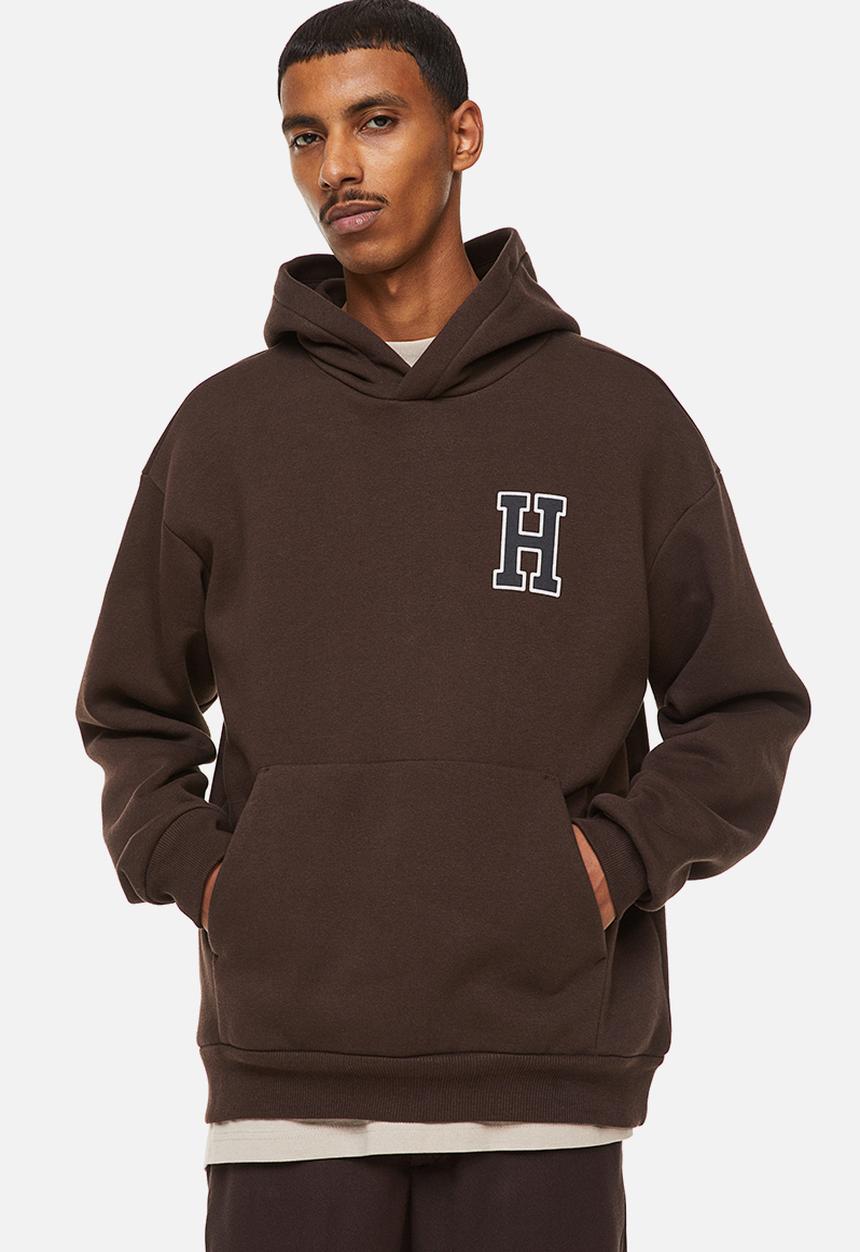 H&M - Relaxed fit printed hoodie - dark brown/h