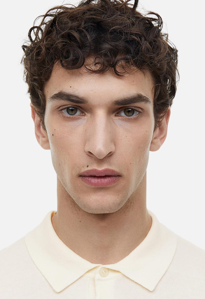 H&M - Slim fit fine-knit polo shirt - cream