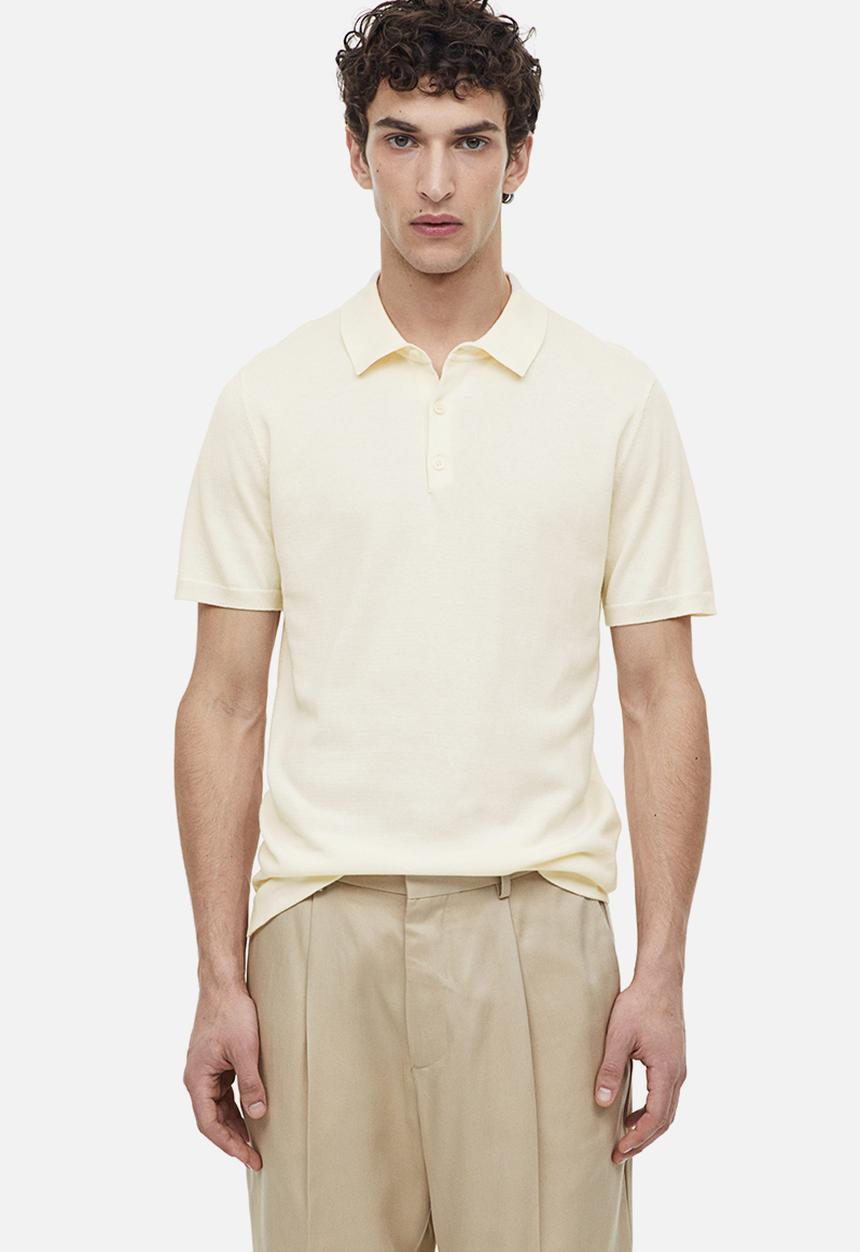 H&M - Slim fit fine-knit polo shirt - cream