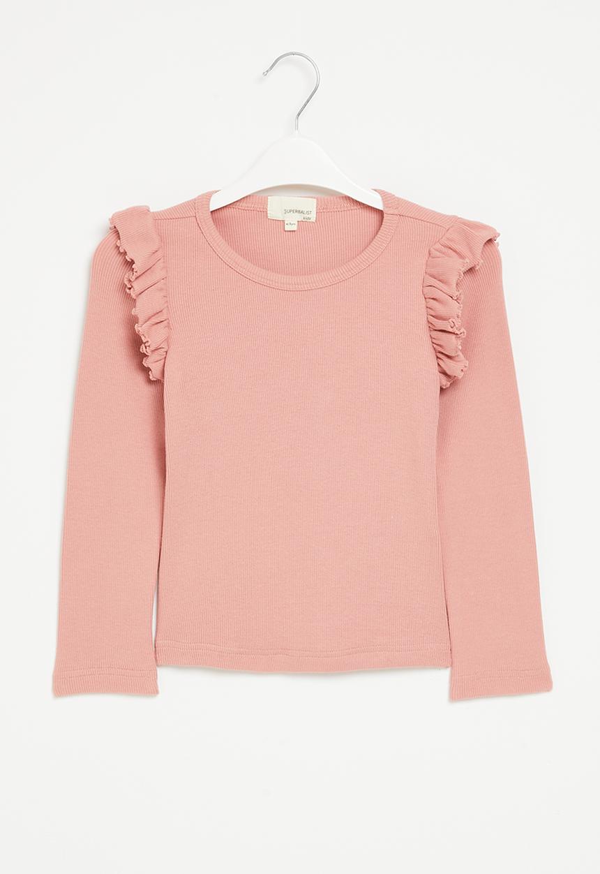 Superbalist - Frill detail rib tee - dusty ada