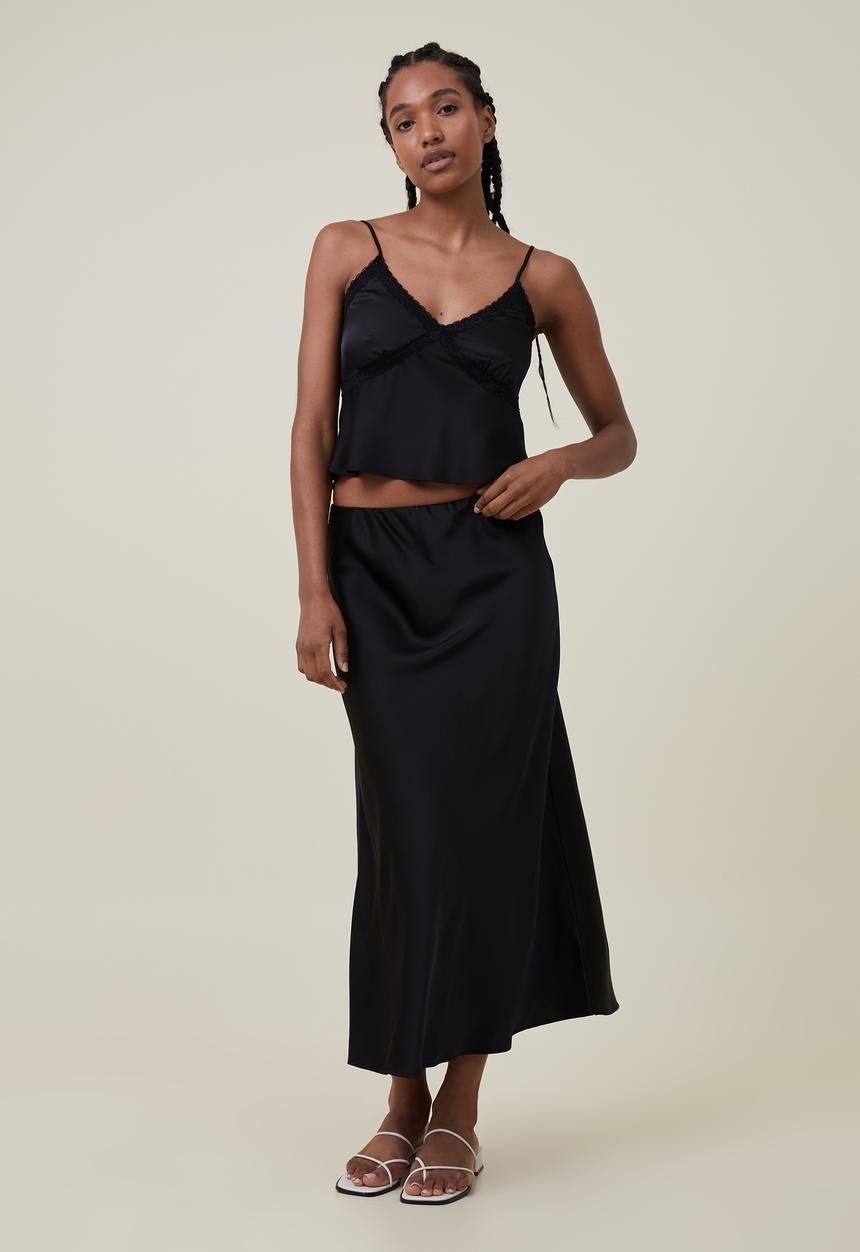 Cotton On - Satin maxi skirt - black