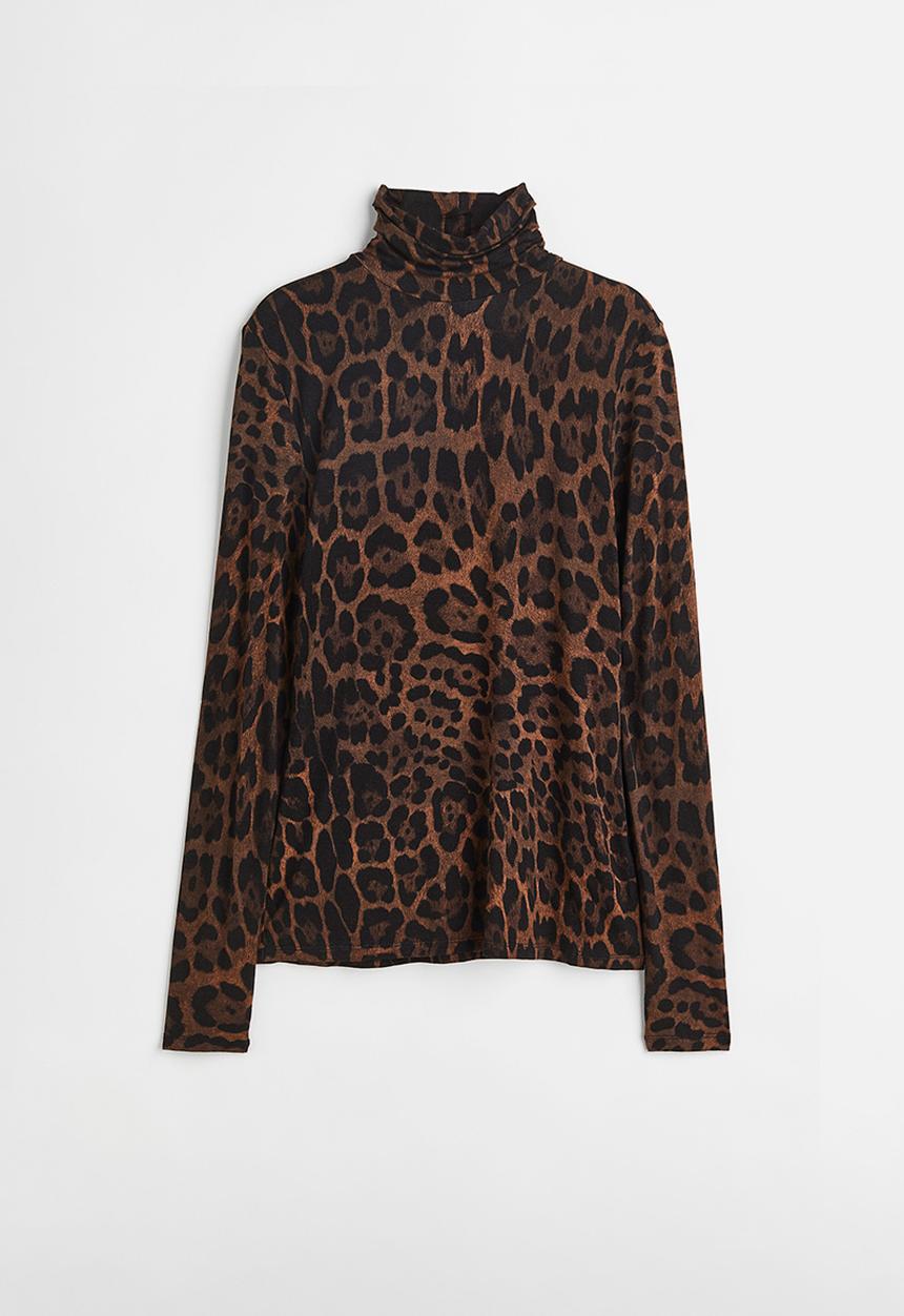 H&M - Polo-neck top - brown leopard print