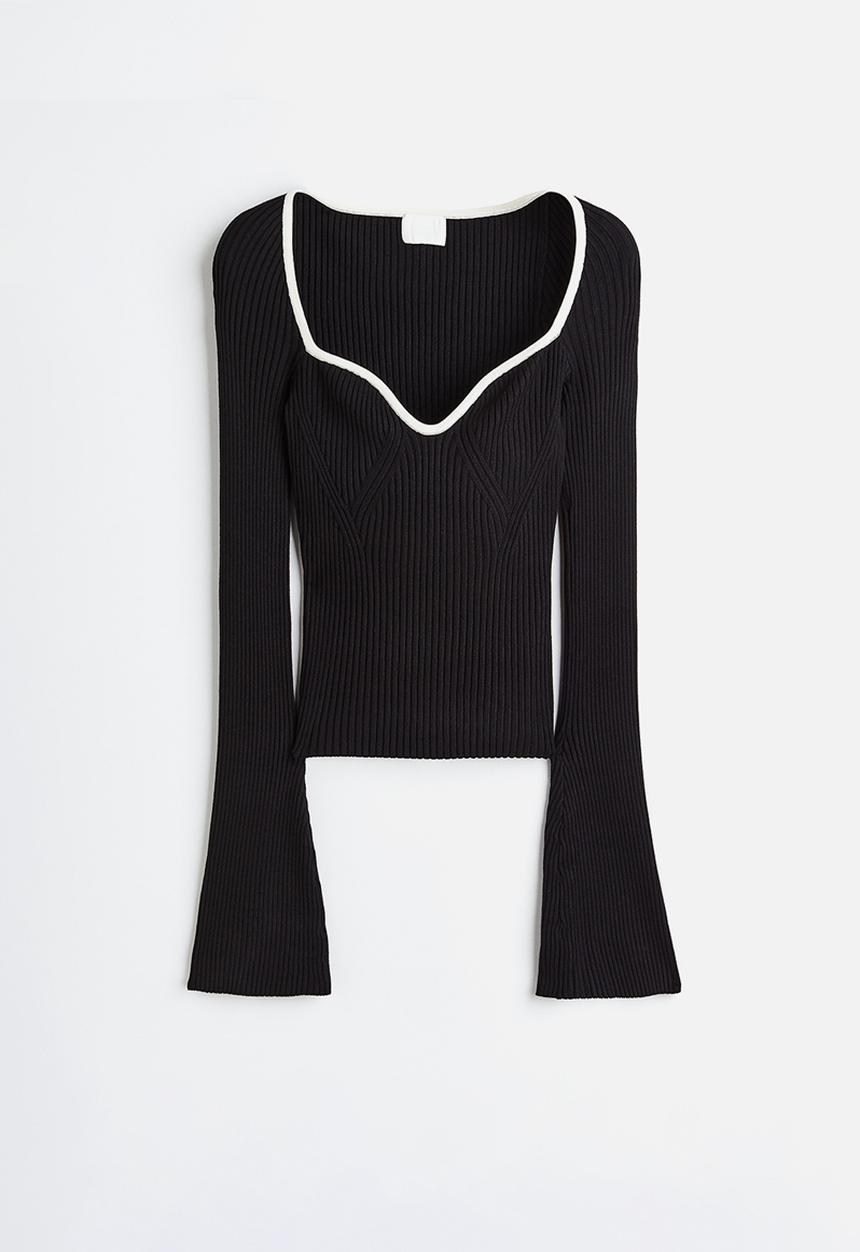 H&M - Rib-knit jumper - black/white