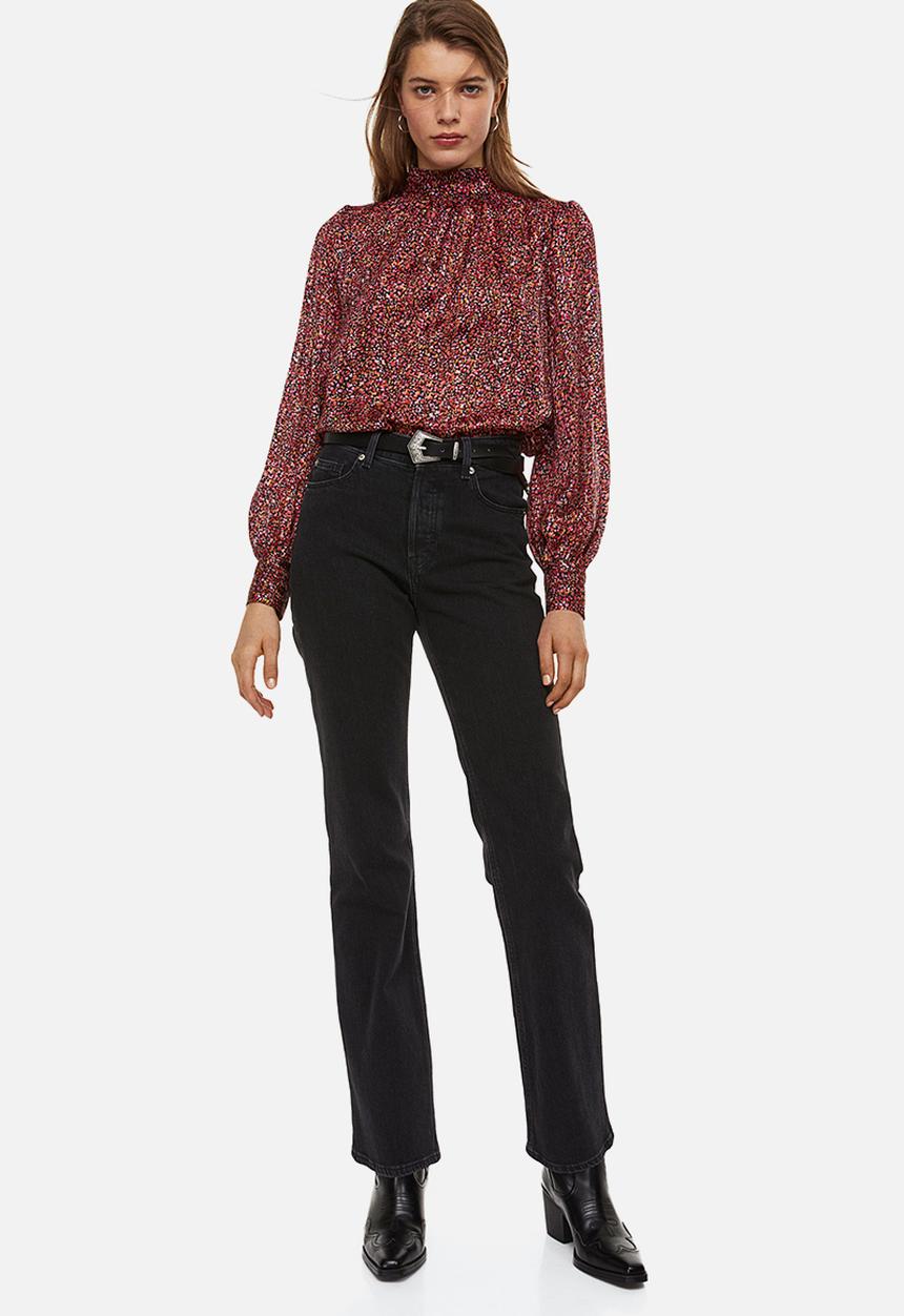 H&M - Stand-up collar satin blouse - red patterned