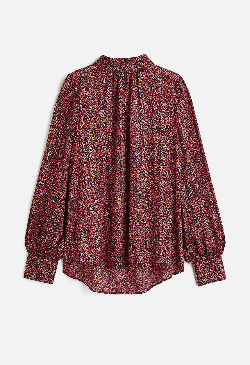 H&M - Stand-up collar satin blouse - red patterned