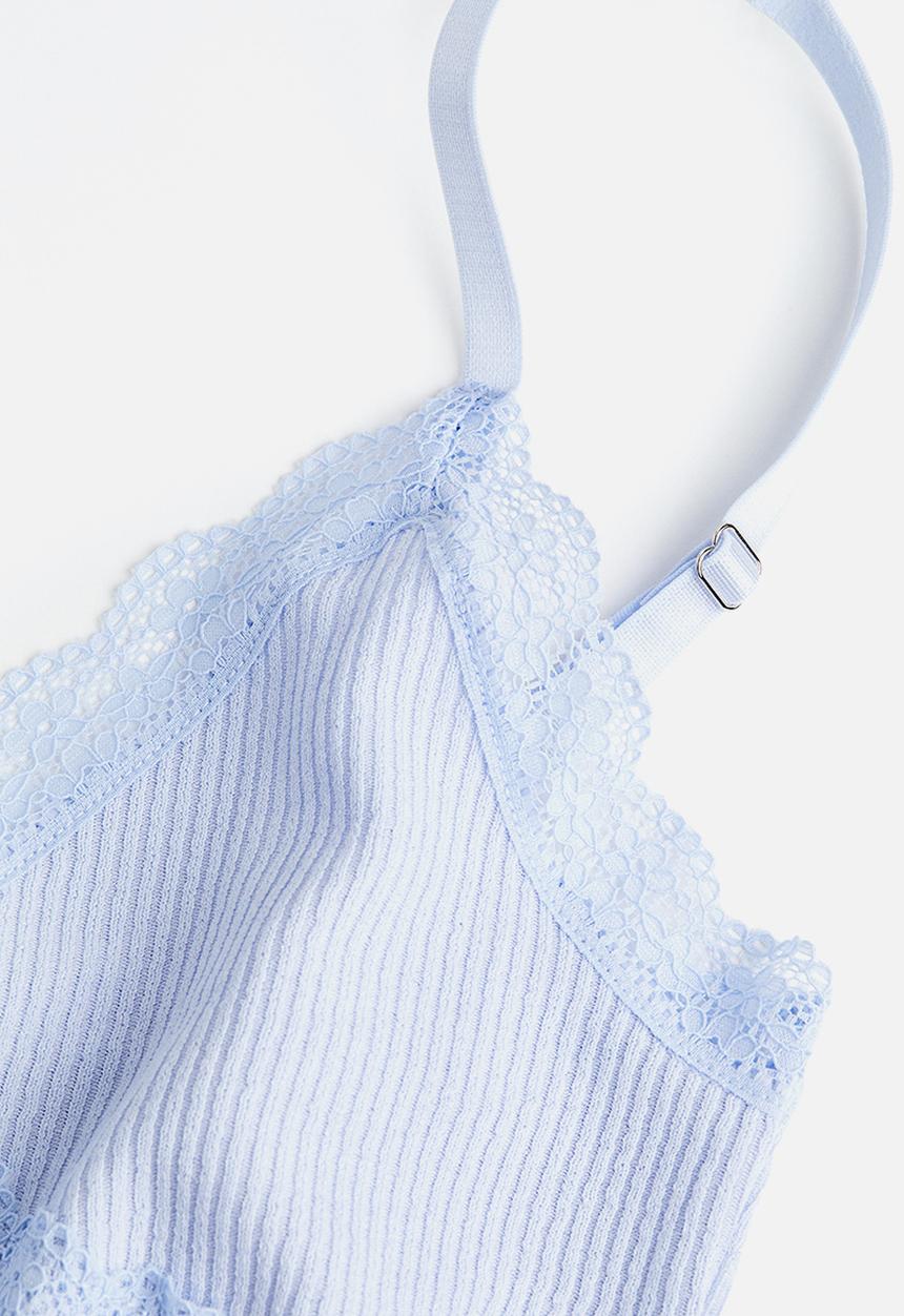 H&M - Lace-trimmed ribbed top - light blue