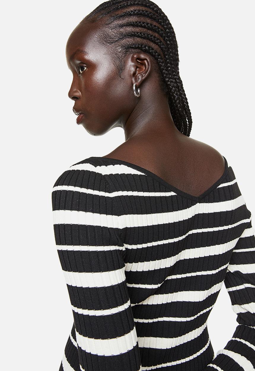 H&M - Rib-knit bodycon dress - black striped