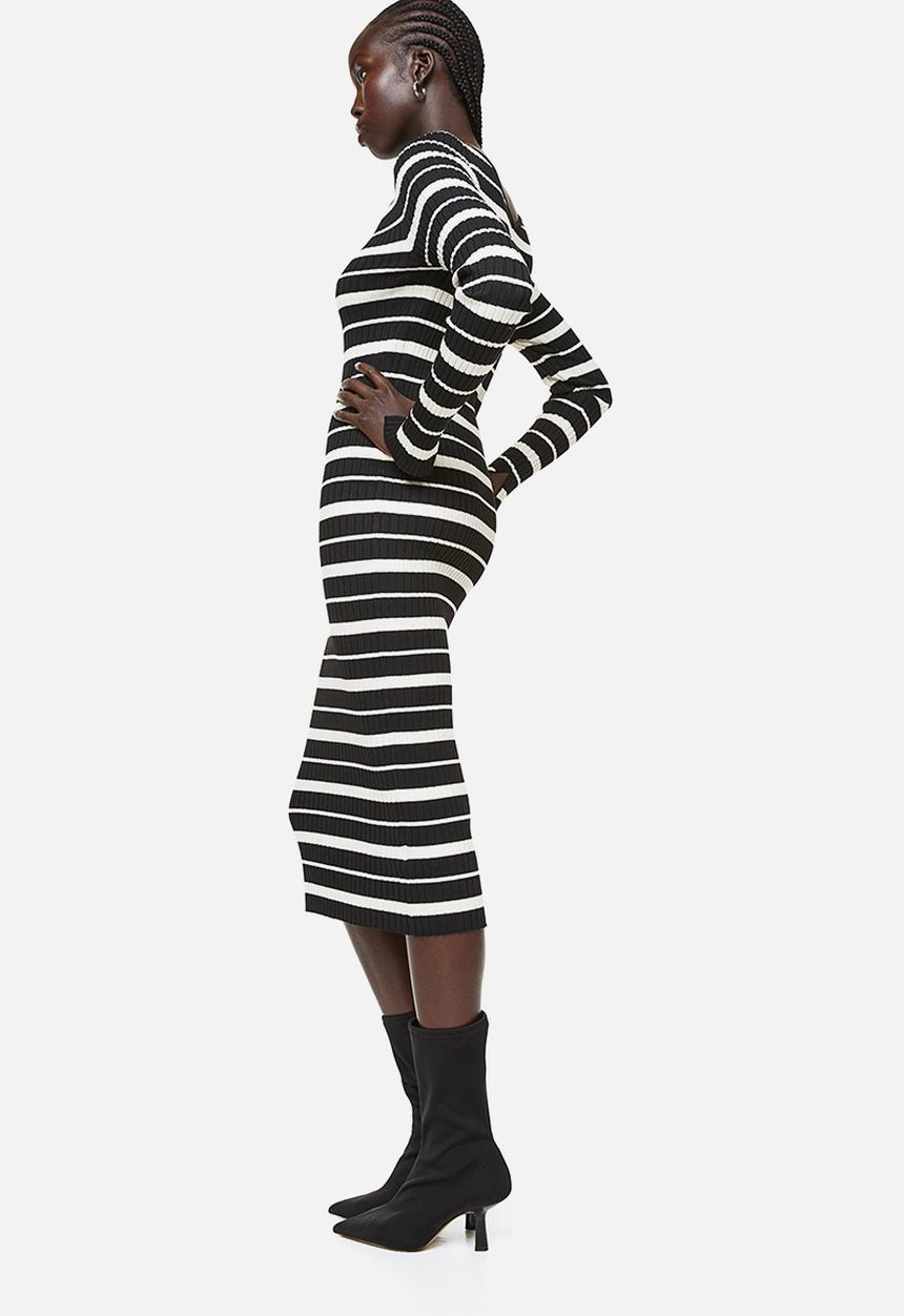 H&M - Rib-knit bodycon dress - black striped