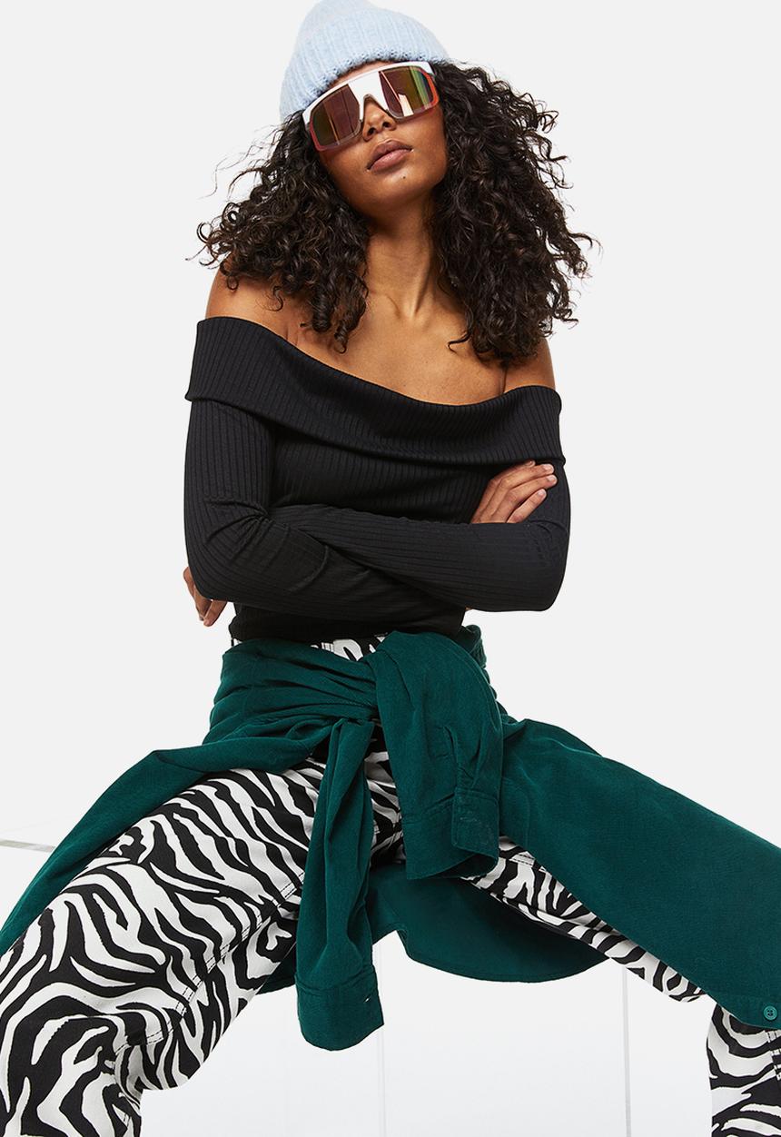 H&M - Off-the-shoulder ribbed top - black