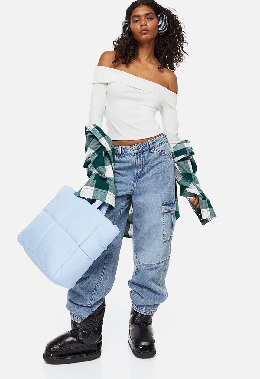 H&M - Off-the-shoulder ribbed top - cream