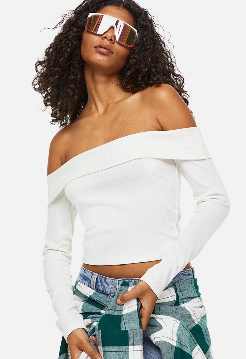 H&M - Off-the-shoulder ribbed top - cream