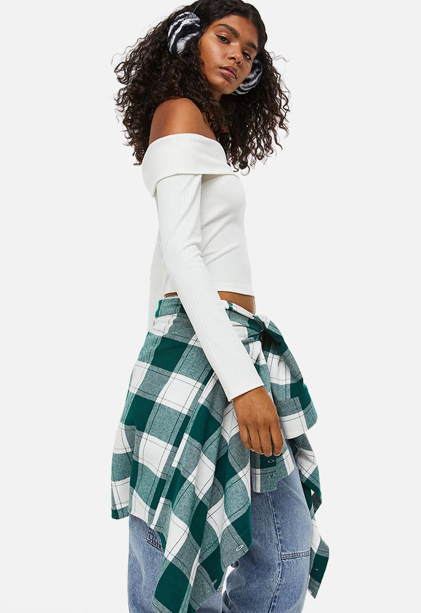 H&M - Off-the-shoulder ribbed top - cream