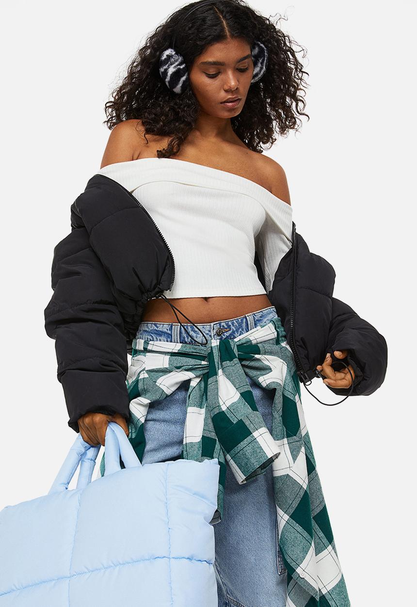 H&M - Off-the-shoulder ribbed top - cream