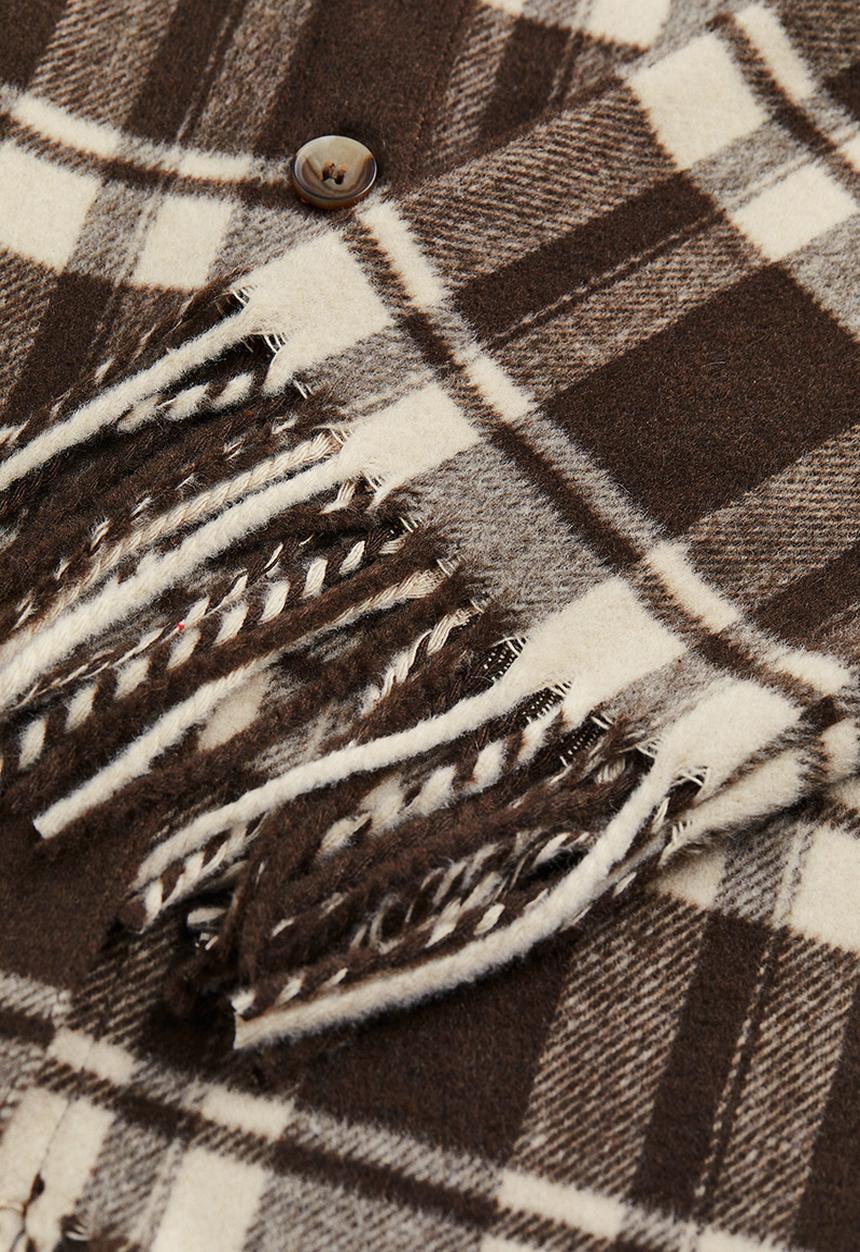 H&M - Fringe-trimmed shacket - dark brown/checked