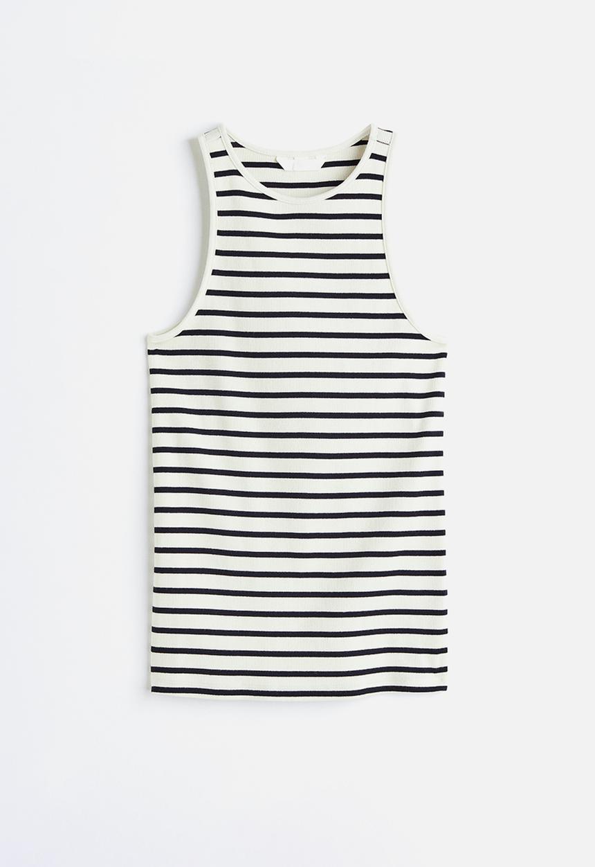 H&M - Ribbed vest top - white/black striped