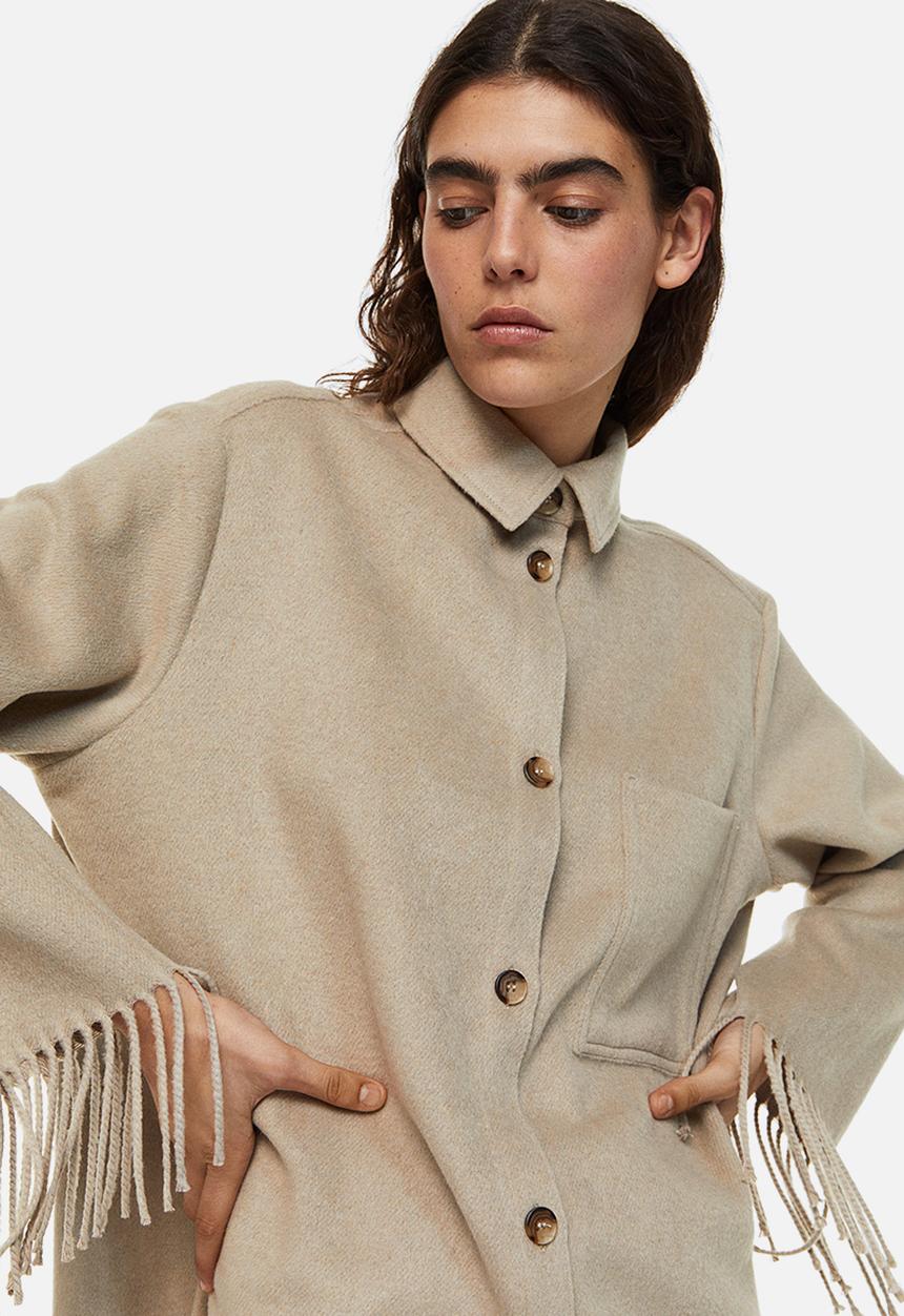 H&M - Fringe-trimmed shacket - greige