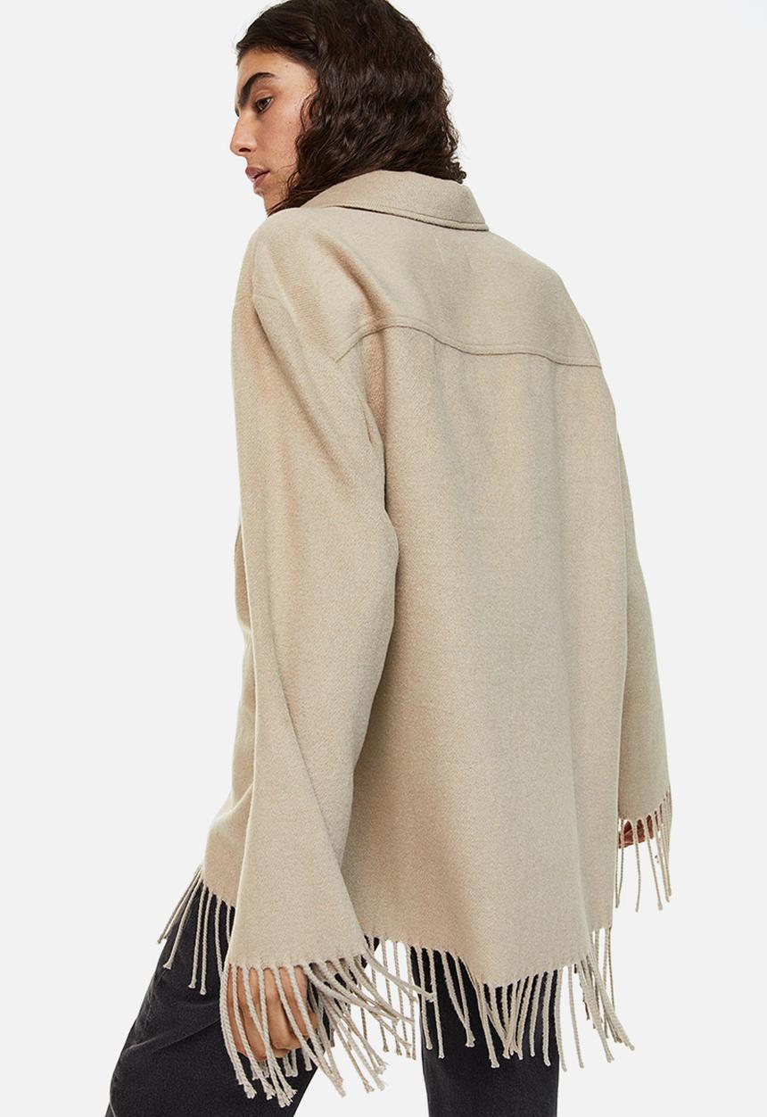 H&M - Fringe-trimmed shacket - greige