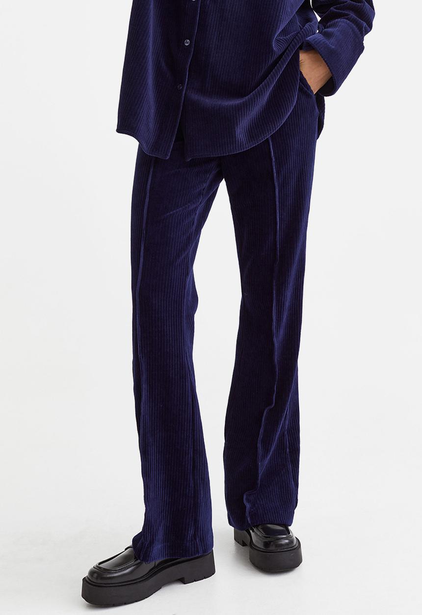 H&M - Ribbed velour trousers - dark blue