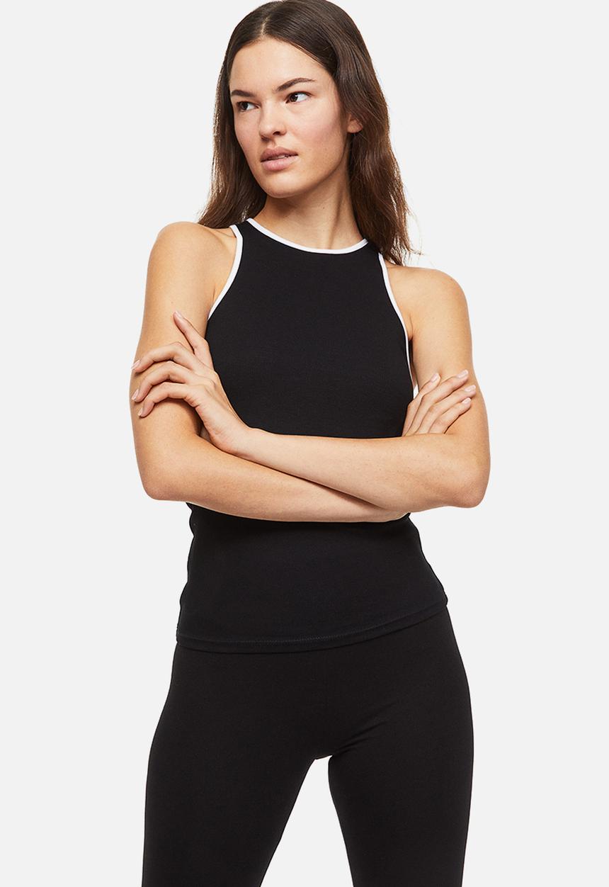 H&M - Ribbed vest top - black/white