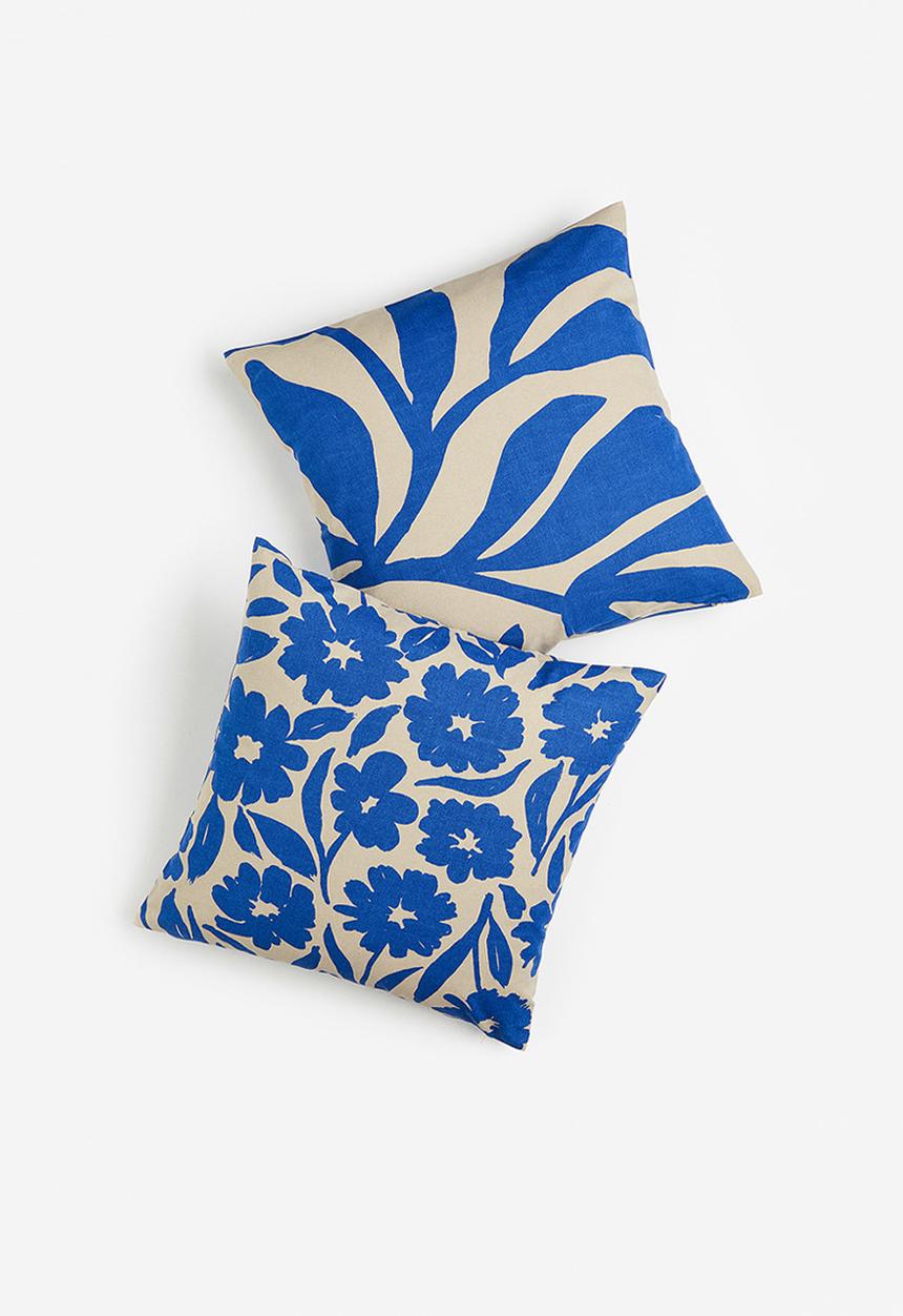H&M - 2-pack cotton canvas cushion covers - bright blue/beige
