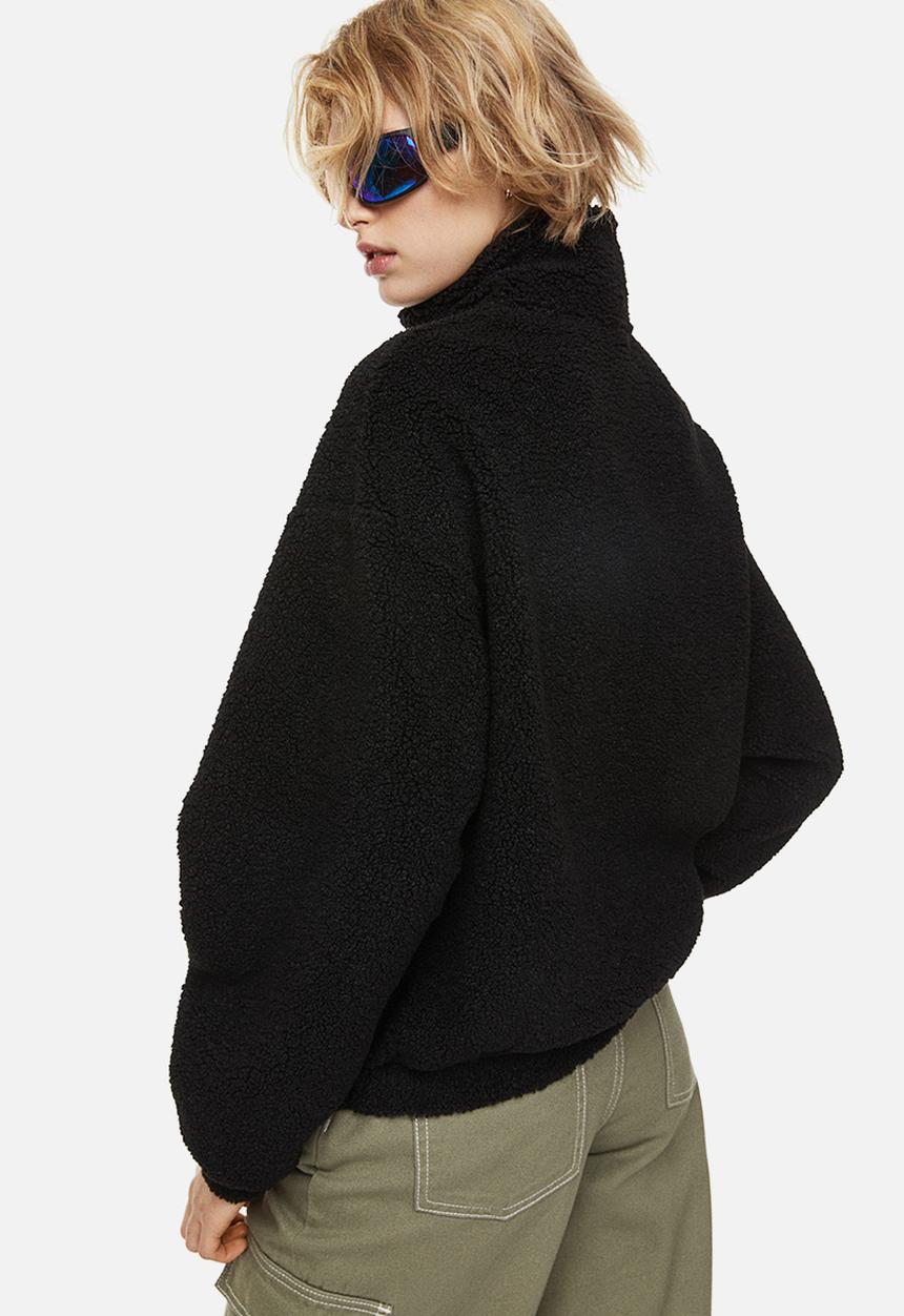 H&M - Zip-top teddy sweatshirt - black