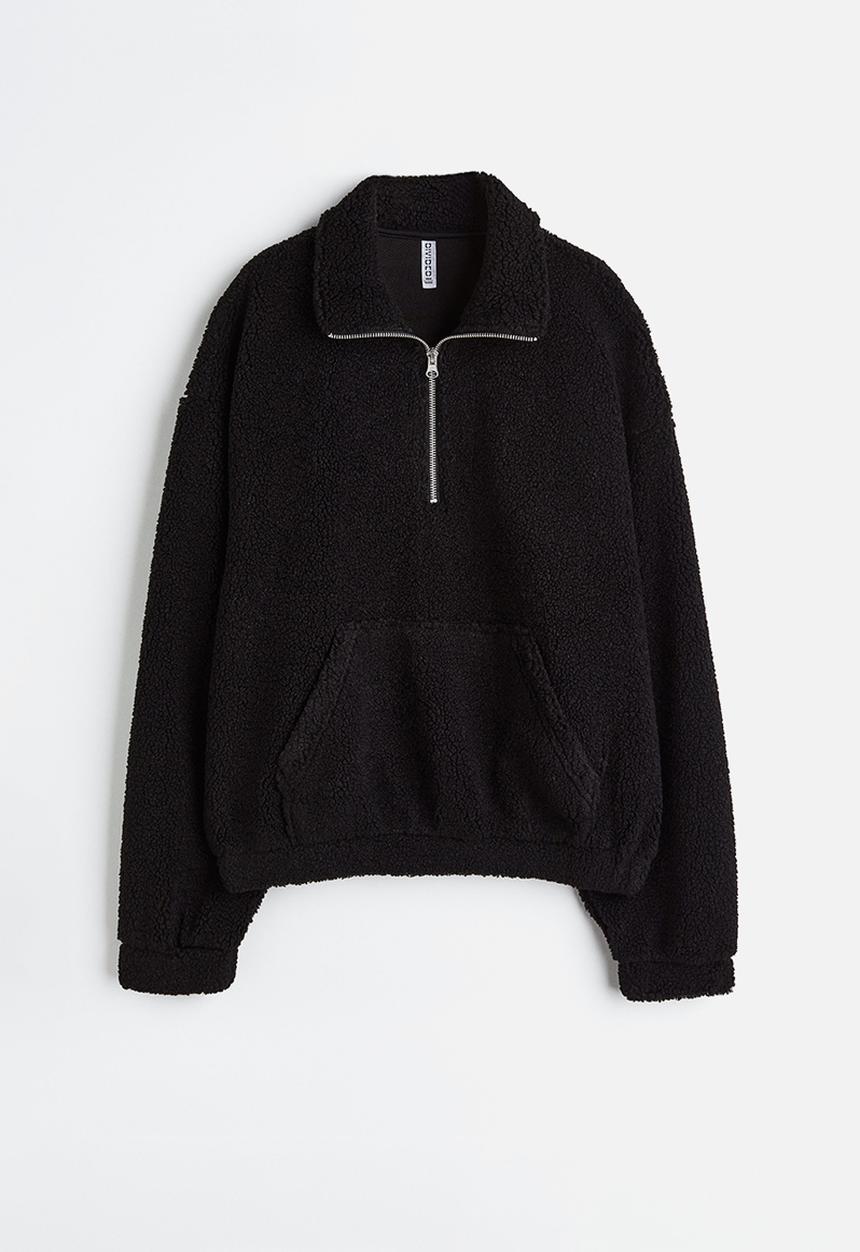 H&M - Zip-top teddy sweatshirt - black