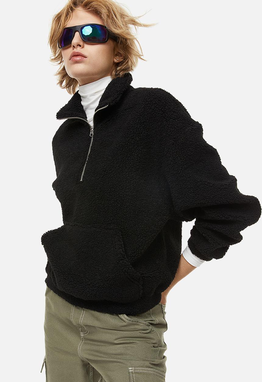 H&M - Zip-top teddy sweatshirt - black