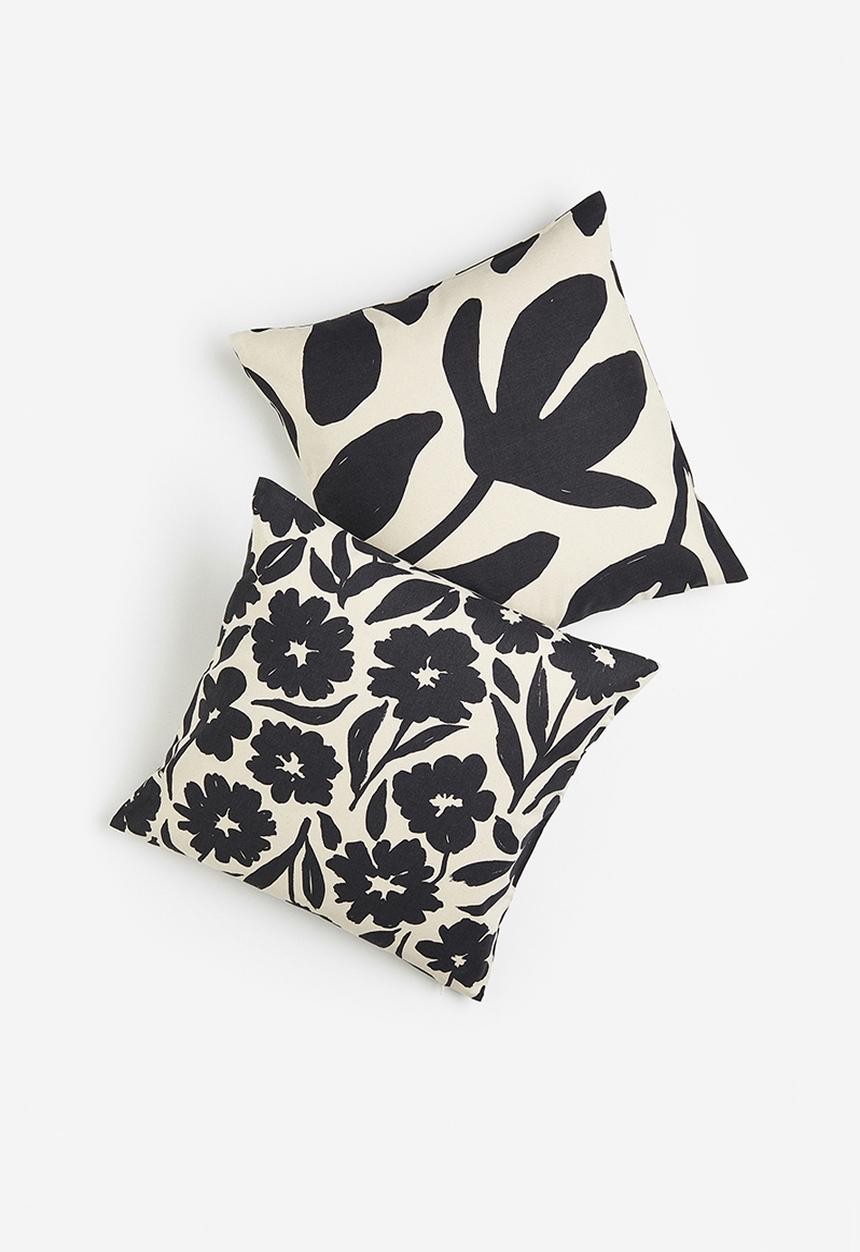 H&M - 2-pack cotton canvas cushion covers - dark grey/light beige
