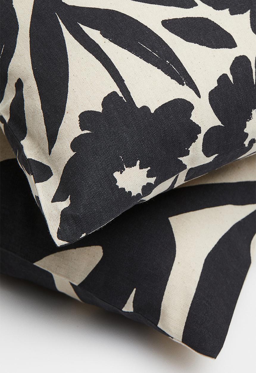 H&M - 2-pack cotton canvas cushion covers - dark grey/light beige