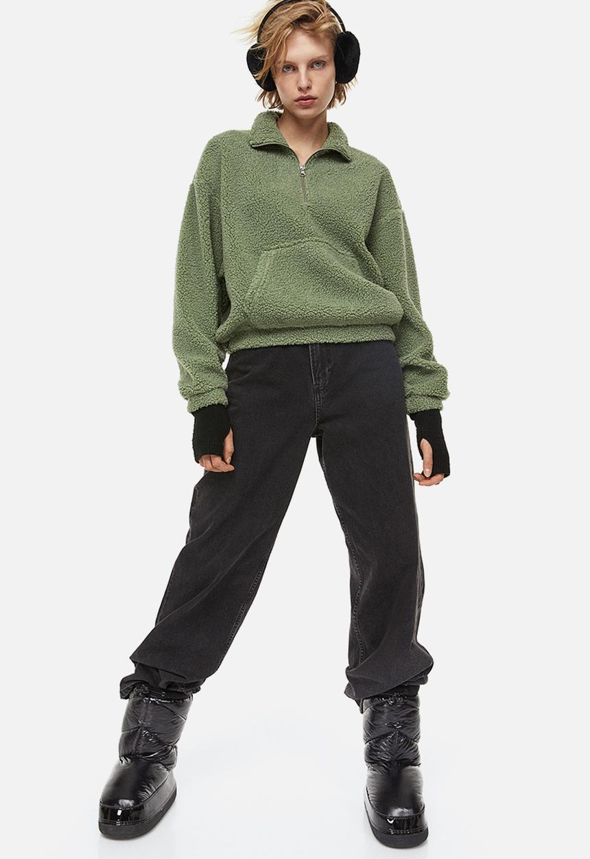 H&M - Zip-top teddy sweatshirt - khaki green