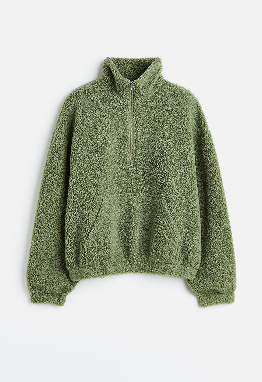 H&M - Zip-top teddy sweatshirt - khaki green