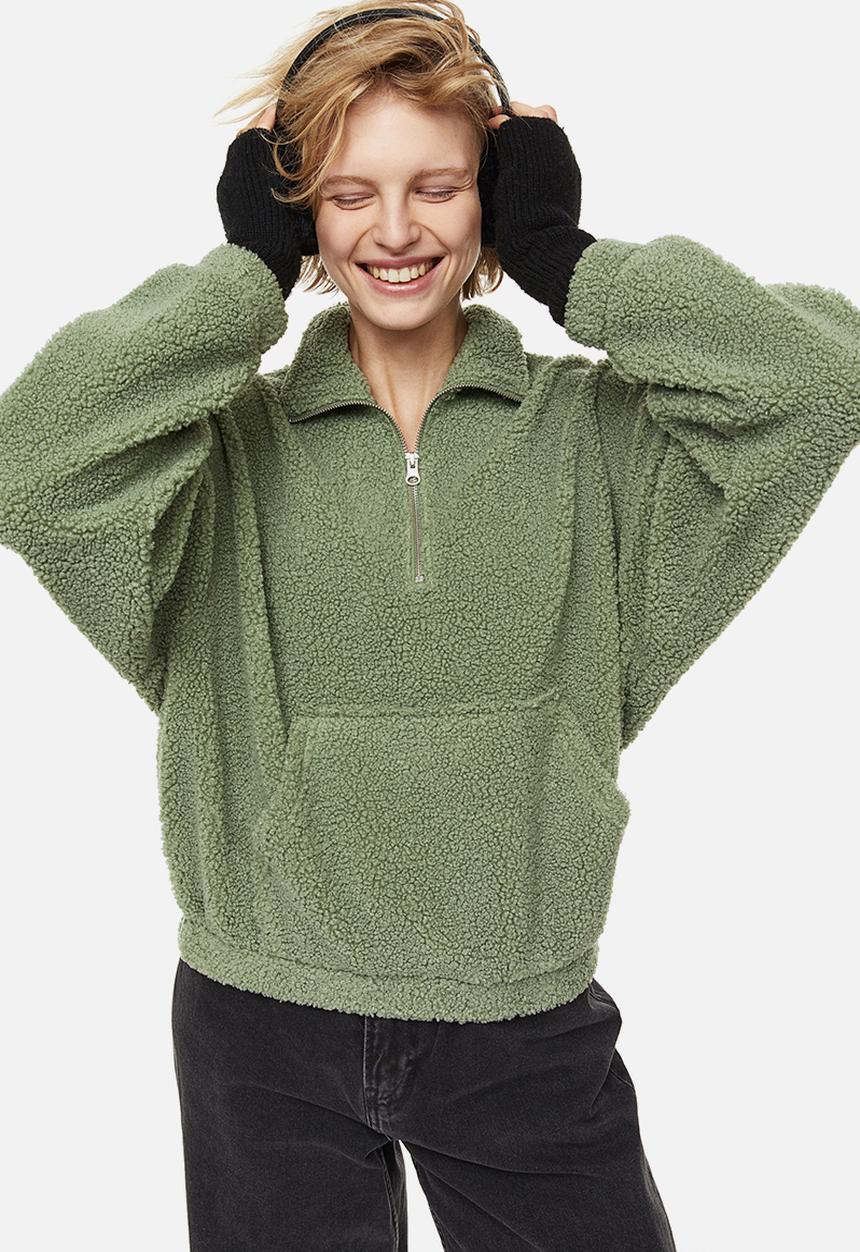 H&M - Zip-top teddy sweatshirt - khaki green