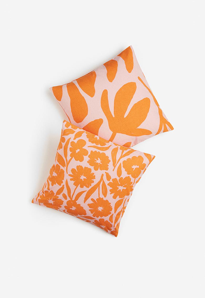 H&M - 2-pack cotton canvas cushion covers - pink/orange