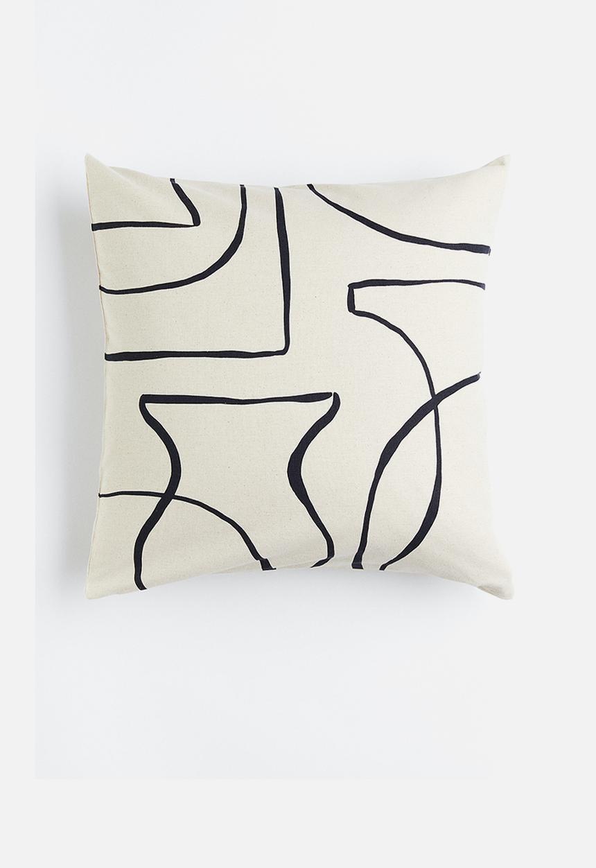 H&M - Cotton canvas cushion cover - natural white/patterned