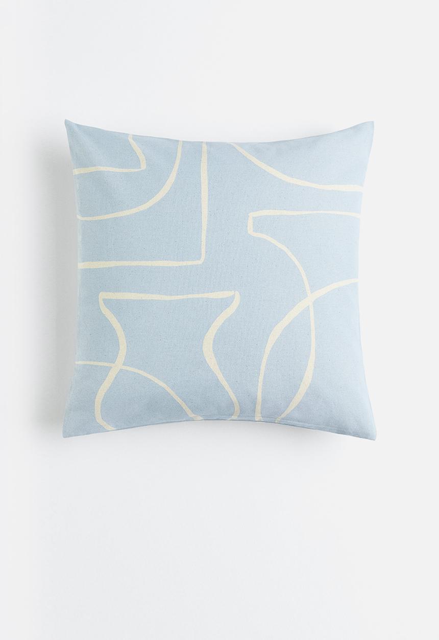 H&M - Cotton canvas cushion cover - light blue/patterned