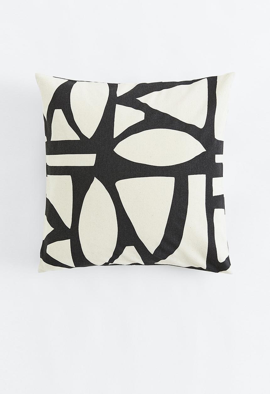 H&M - Cotton canvas cushion cover - white/patterned
