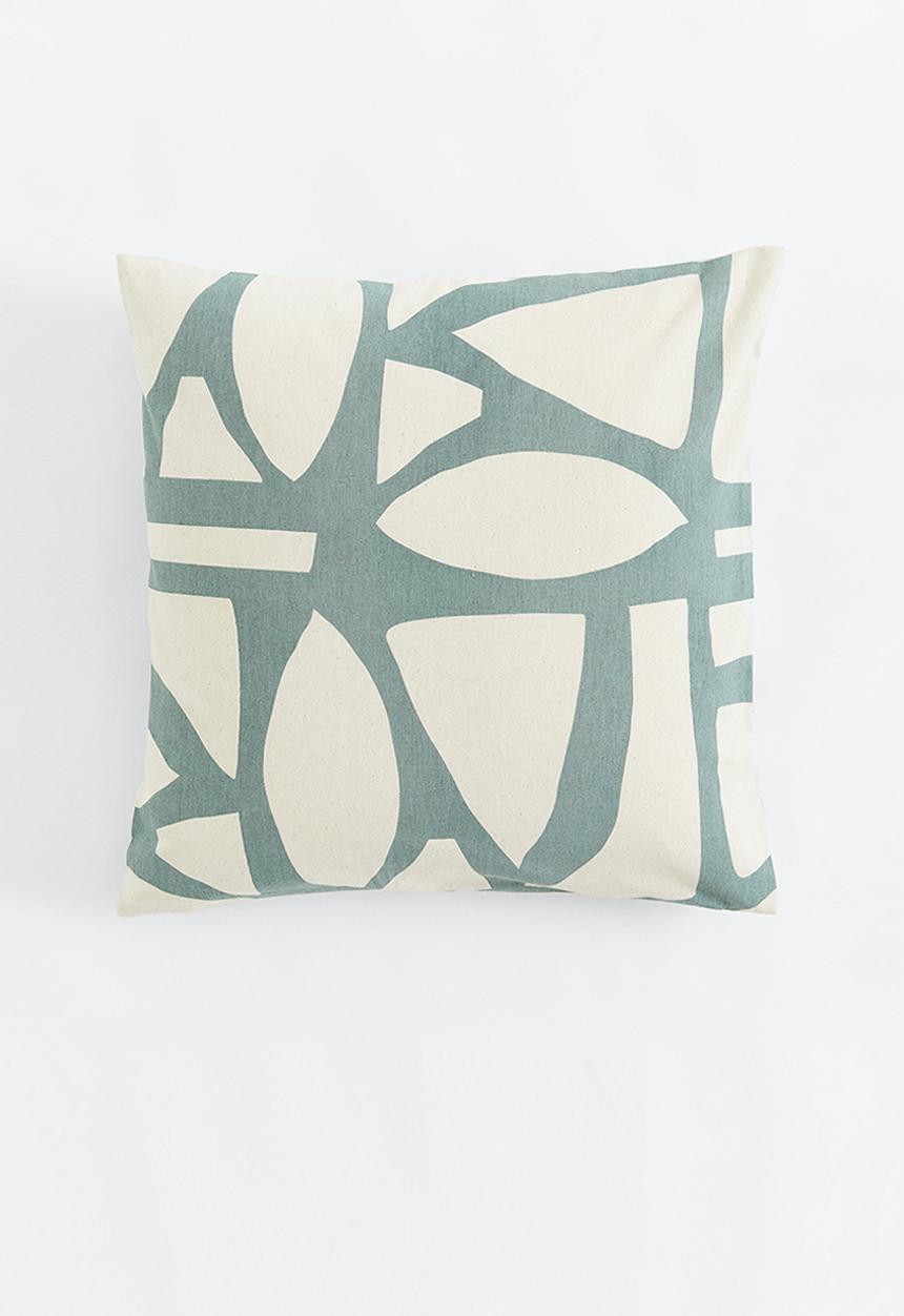 H&M - Cotton canvas cushion cover - white/patterned