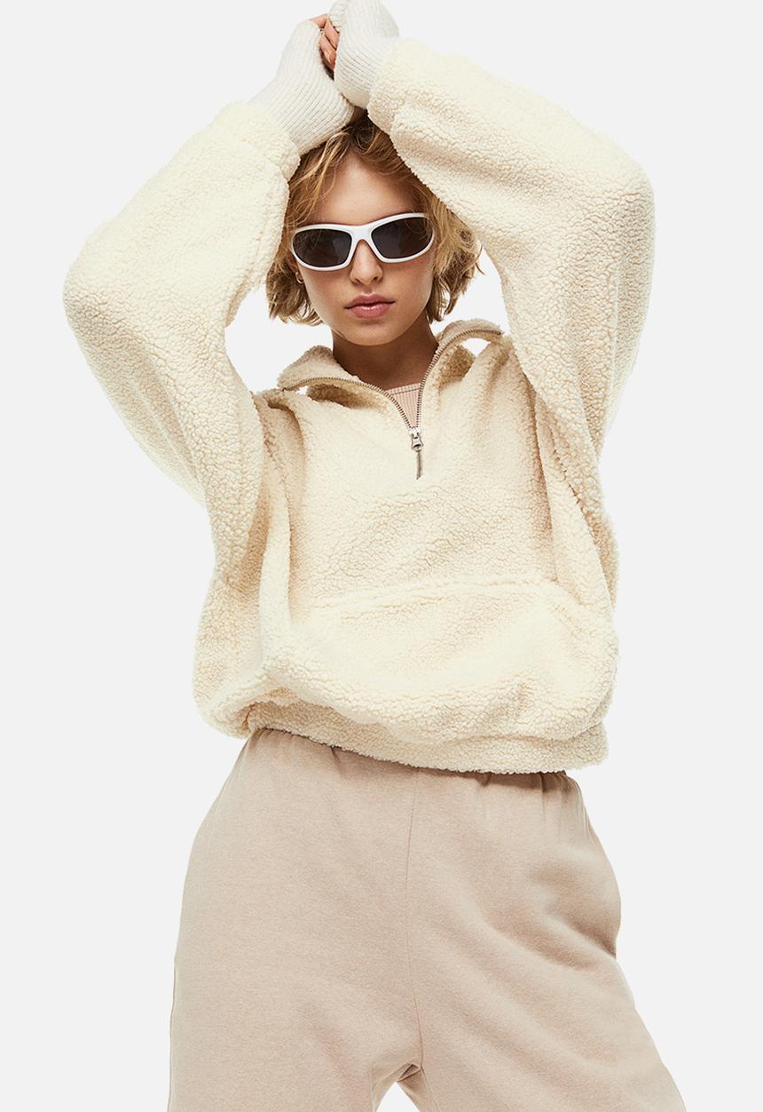 H&M - Zip-top teddy sweatshirt - cream